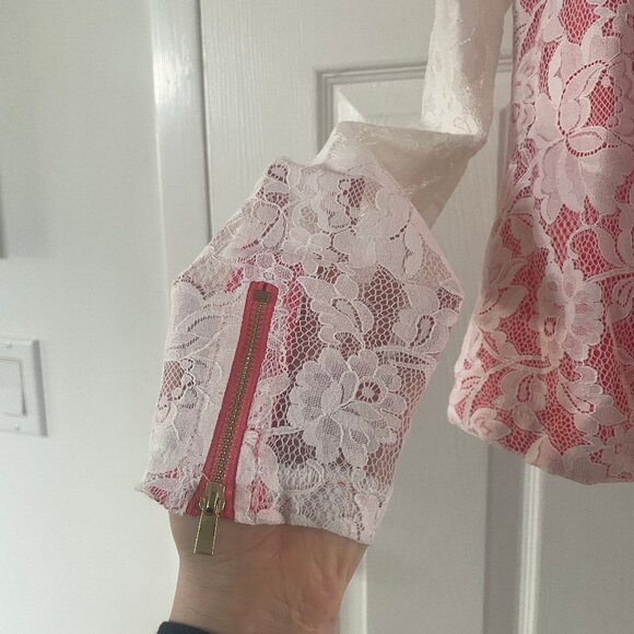 Kenneth Cole Reaction White Lace Blazer Zip Jacket Pink Lining Size Small - Picture 3 of 7